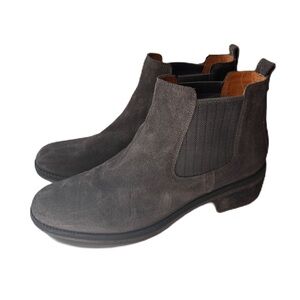 Gabor Charcoal Gray Grey Pepper Suede Chelsea Ankle Boots Pull On Elastic Bootie